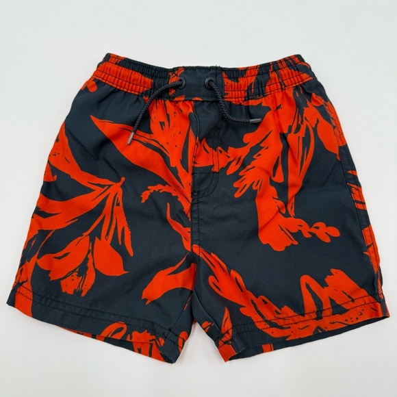 Tea Collection Boys Mid Length Swim Trunks Navy, Red Orange 18-24 months EUC - Picture 1 of 7